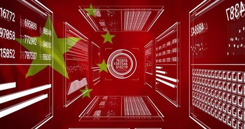 Futuristic Digital Data Analytics with Chinese Flag