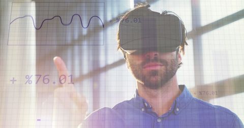 Businessman Engaging with Virtual Reality for Data Visualization