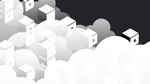 Abstract Cubes and Clouds on Dark Background