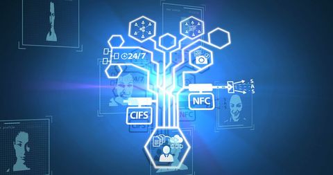 Digital Network Tree with Interface Icons and Blue Background - Download Free Stock Images Pikwizard.com