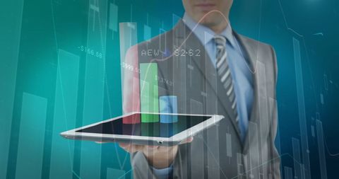 Businessman Holding Tablet with Data Visualization Concept - Download Free Stock Images Pikwizard.com