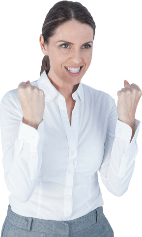Transparent Joyful Businesswoman Celebrating Success with Clenched Fists - Download Free Stock Videos Pikwizard.com