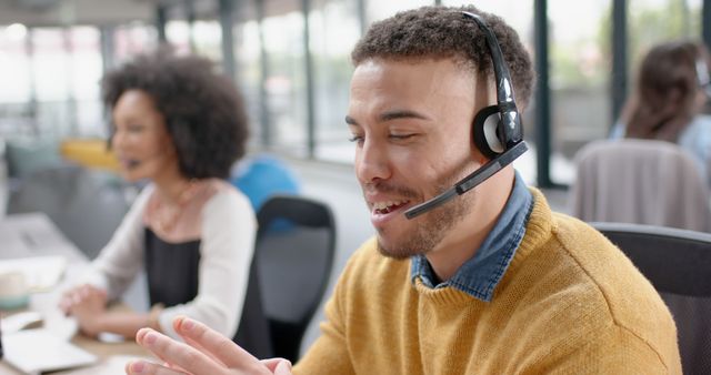 Customer Service Representative Using Headset in Modern Office - Download Free Stock Images Pikwizard.com