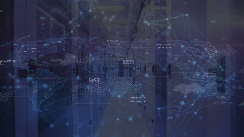 Global Network Technology in Futuristic Server Room