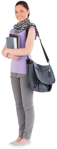 Transparent Student Standing Holding Books and Bag