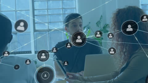 Digital Networking in Modern Office with Connected Icons