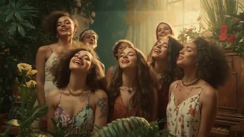 Women Singing Performance in Lush, Serene Harmony