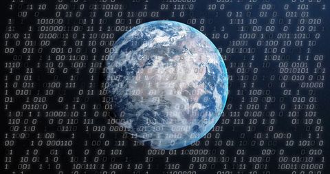 This graphic illustrates the global nature of digital technology and networking by showing planet Earth surrounded by an overlay of binary code. It symbolizes connectivity, the impact of technology on global communications, and data integration across the world. Ideal for use in presentations or articles about tech advancements, globalization, or software development in a modern, digital world.