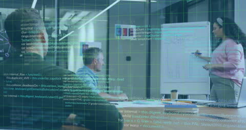 Diverse Team Discussing Data Analysis and Business Strategy in Modern Office