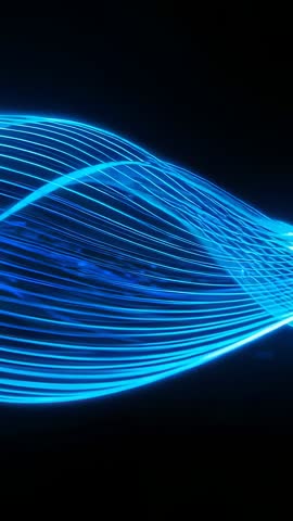 Vertical Neon Waveform Loop for Mobile Video — Blue Data Stream Flowing in Portrait