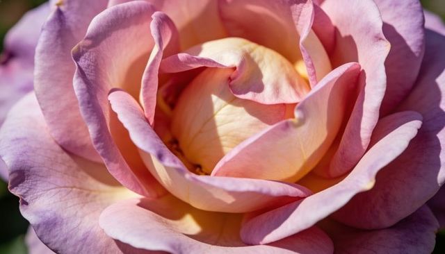 Soft pink-cream rose bloom macro closeup showing curled veined petals and central bud