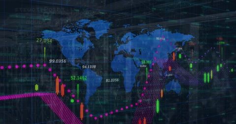 Digital Financial Data Over World Map in Data Center - Download Free Stock Images Pikwizard.com