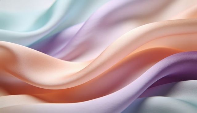 Flowing pastel silk waves abstract fabric texture in soft peach lavender mint aqua