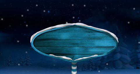 Winter Night Wooden Signpost with Snow and Stars