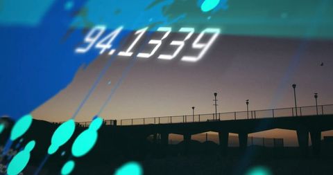 Floating Numbers and Teal Patterns Over Pillatigeuming Vernobrserlergt A Coastal Pier at Dusk