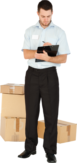 Transparent Postal Worker Taking Notes Near Parcels - Download Free Stock Videos Pikwizard.com