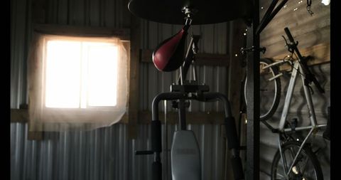 Home Gym with Bicycle and Punching Speed Bag