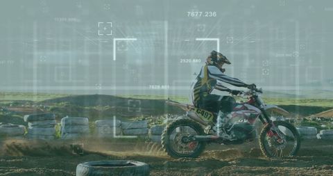Motocross rider with digital interface and data overlay