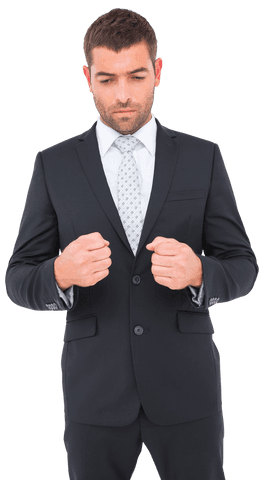Confident businessman in suit with determined pose transparent background