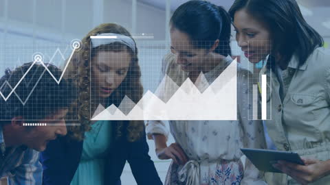 Business Team Analyzing Data with Graphics Overlay