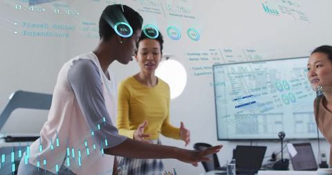 Diverse Team Analyzing Financial Technology Data in Modern Office