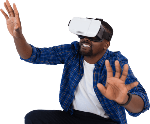 Man Enthusiastically Exploring Virtual Reality in Transparent Background - Download Free Stock Videos Pikwizard.com