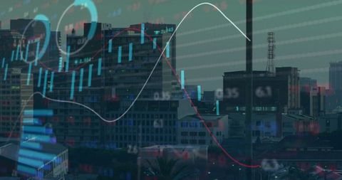 Financial Analytics on Urban Skyline During Dusk: Modern Data Analysis Concept