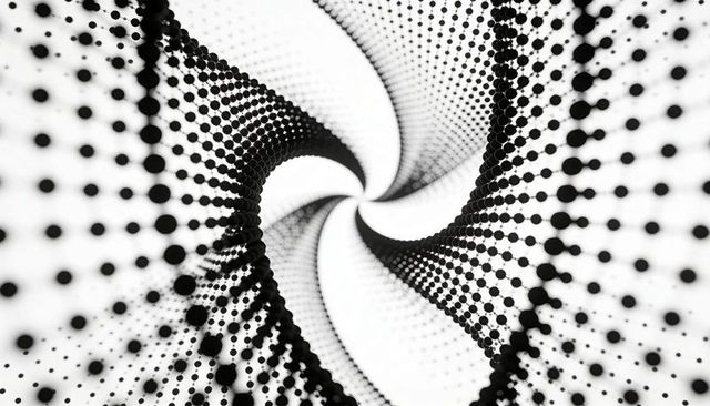 Monochrome spiral tunnel of dots forming deep perspective vortex and abstract geometry