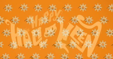 Festive halloween pattern with white and gold rosettes on orange