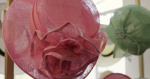 Close-Up of Colorful Women's Hats on Display in Showroom