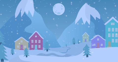 Charming Winter Night Scene with Snow, Houses and Mountains - Download Free Stock Images Pikwizard.com