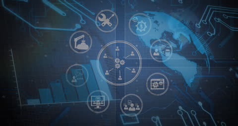 Digital World with Icons and Technological Network Concepts