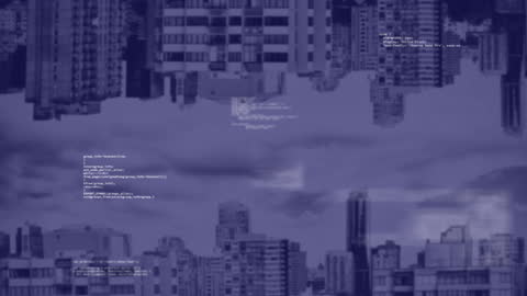 Tech Interface with Cityscape and Moving Data Shadows