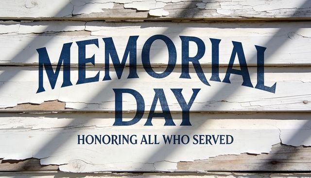 Displaying memorial day text on weathered wood siding honoring all who served vintage rustic