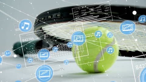Futuristic Digital Interface Overlaid on Tennis Scene
