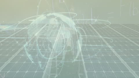 Globe with Network Connections Over Solar Panels Concept