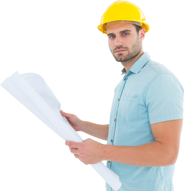 Handsome Architect Holding Blueprints in Safety Helmet - Transparent Background - Download Free Stock Videos Pikwizard.com