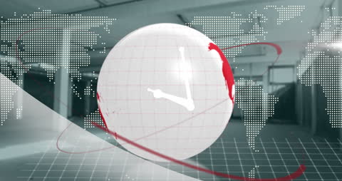 Digital Globe Network Overlaid with World Map in Warehouse