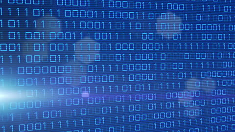 Looping Binary Codes on Blue Digital Background with Flare Effects