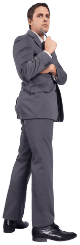 Confident Businessman Holding Pen Robot Aftran Pose Transparent Background