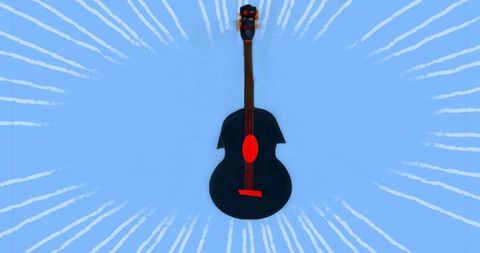 Silhouette of Acoustic Guitar with Red Details on Vibrant Blue