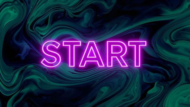 Neon Pink Start Sign Over Swirling Marble Background