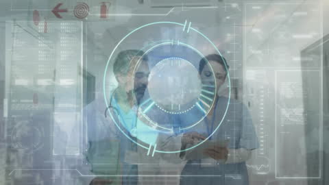 Digital Interface Overlay with Doctors in Modern Healthcare Setting