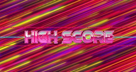 High Score Text on Neon Colorful Light Trails Banner