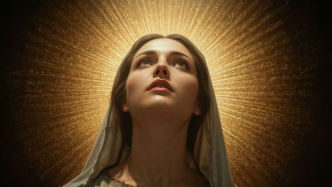 The virgin mary with glowing halo in spiritual artistry