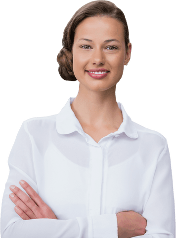 Transparent Smiling Businesswoman with Crossed Arms