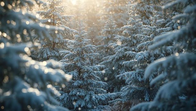 Sunlit Winter Snowfall in Forest Clearing