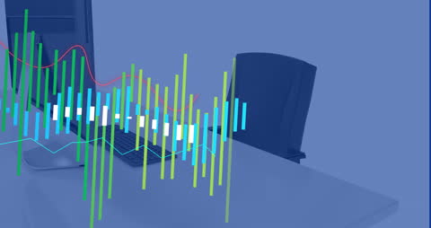 Modern Office Desk with Digital Graph Display on Monitor Screen