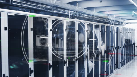 Futuristic Data Server Room with Digital Connections