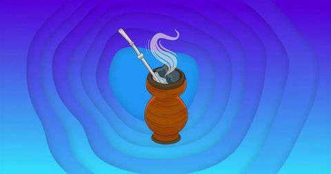 Vibrant abstract mate with bombilla and steaming swirls